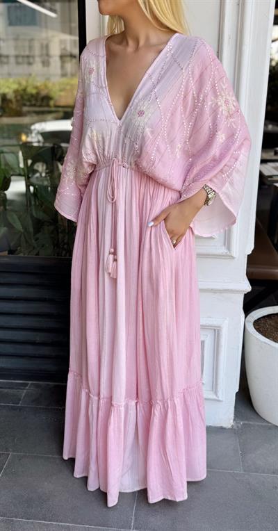 KATE BOHEM ÇİÇEK DESENLİ MAXİ BOY ELBİSE PEMBE