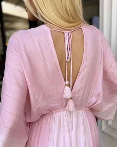 KATE BOHEM ÇİÇEK DESENLİ MAXİ BOY ELBİSE PEMBE