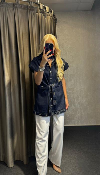 KEMER DETAYLI KOT YELEK MAVİ