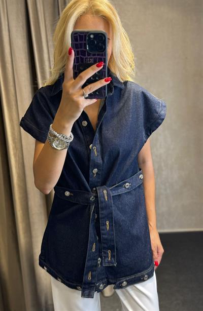 KEMER DETAYLI KOT YELEK MAVİ