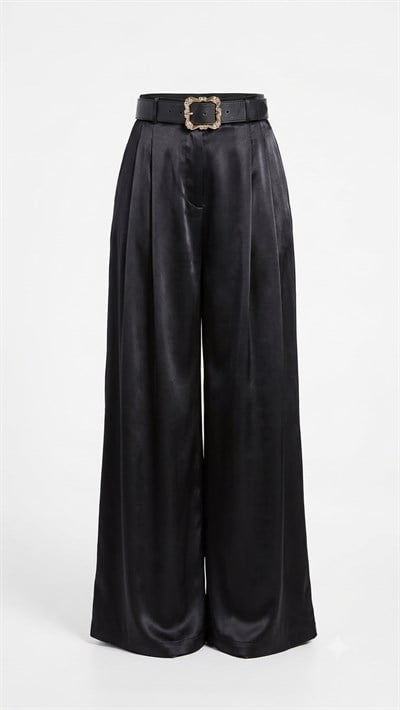 KEMERLİ DOKUMA EFEFKTLİ BOL PAÇA PANTOLON