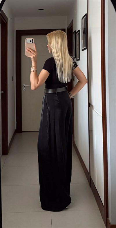 KEMERLİ DOKUMA EFEFKTLİ BOL PAÇA PANTOLON