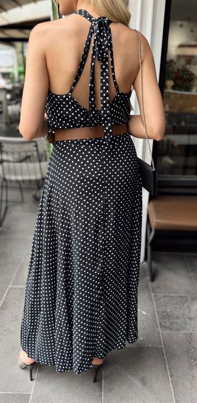 KEMERLİ PUANTİYELİ ELBİSE SİYAH