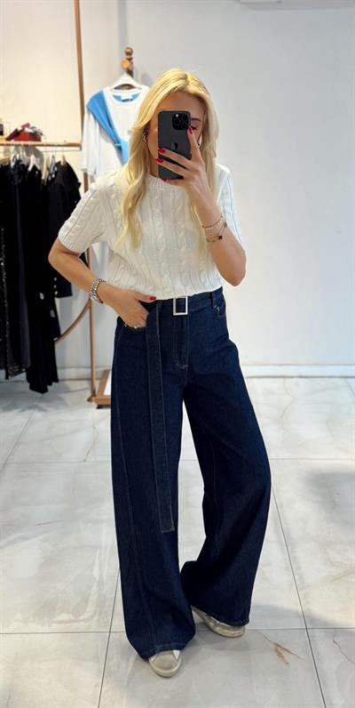 KEMERLİ YÜKSEK BEL KOT PANTOLON