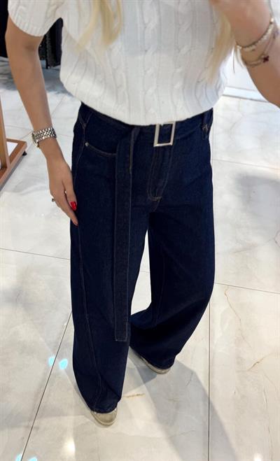 KEMERLİ YÜKSEK BEL KOT PANTOLON