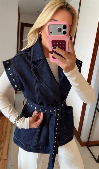 KEMERLİ ZIMBA DETAY DENİM YELEK