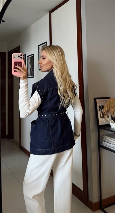 KEMERLİ ZIMBA DETAY DENİM YELEK