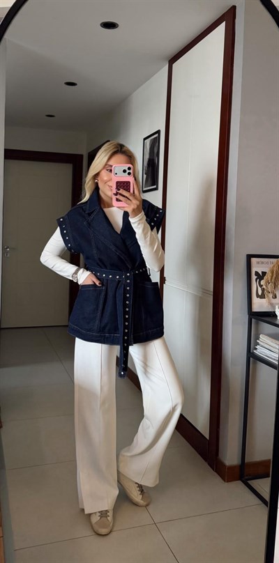 KEMERLİ ZIMBA DETAY DENİM YELEK