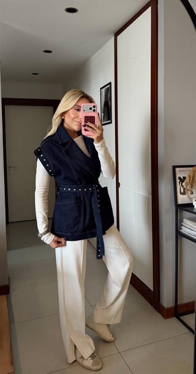 KEMERLİ ZIMBA DETAY DENİM YELEK