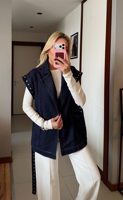 KEMERLİ ZIMBA DETAY DENİM YELEK