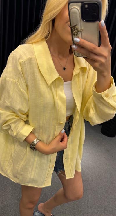 KENDİNDEN ÇİZGİLİ DOKULU GÖMLEK SARI