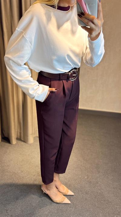 KENDİNDEN KEMERLİ HAVUÇ PANTOLON MÜRDÜM