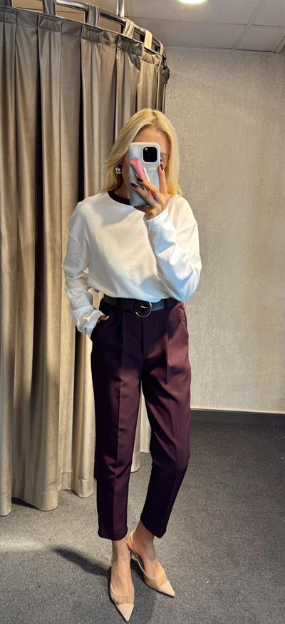 KENDİNDEN KEMERLİ HAVUÇ PANTOLON MÜRDÜM