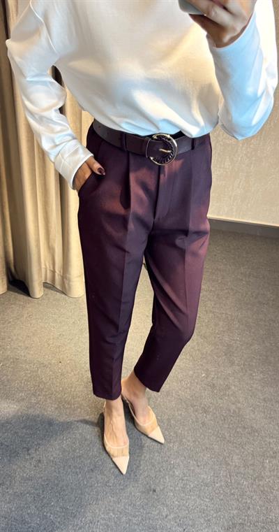 KENDİNDEN KEMERLİ HAVUÇ PANTOLON MÜRDÜM