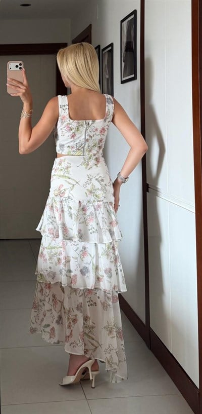 KENNA ÇİÇEK DESENLİ CROP ETEK TAKIM
