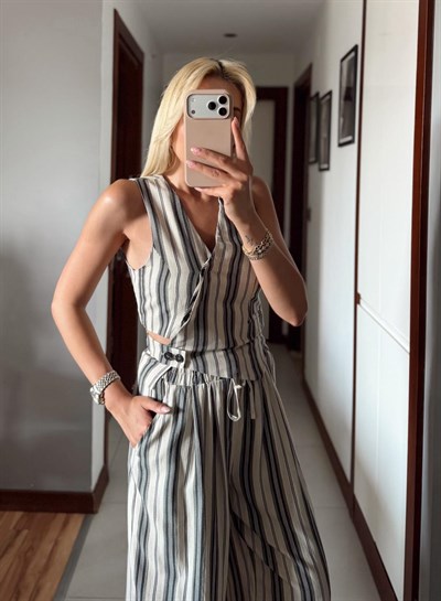 KETEN ÇİZGİLİ YELEK PANTOLON TAKIM