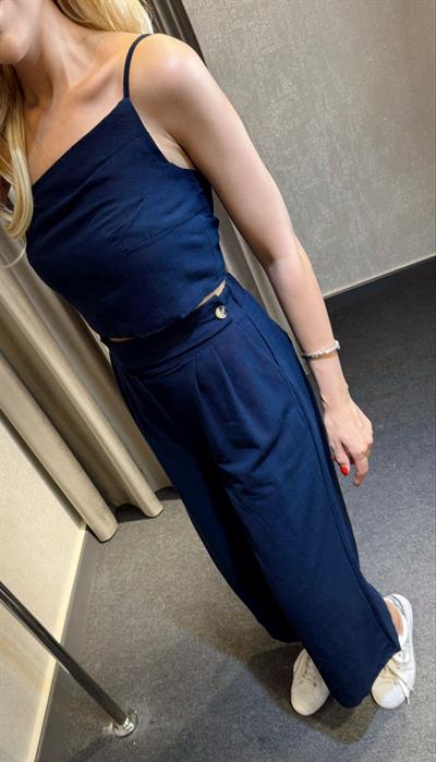 KETEN TEK KOL CROP TAKIM LACİVERT
