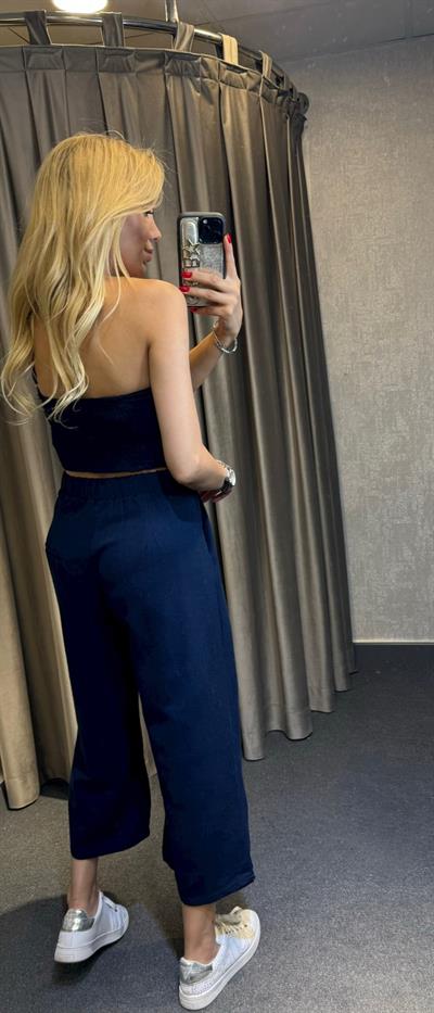 KETEN TEK KOL CROP TAKIM LACİVERT