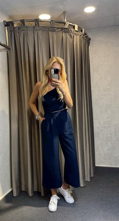 KETEN TEK KOL CROP TAKIM LACİVERT