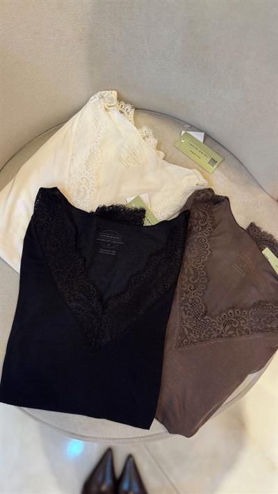 KIRIK BEYAZ ORJ MARKA İNTMS DANTELLİ MODAL KAŞMİR UZUN KOLLU BLUZ