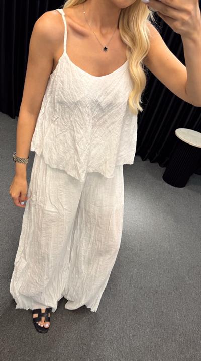 KIRIŞIK BLUZ PANTOLON TAKIM BEYAZ