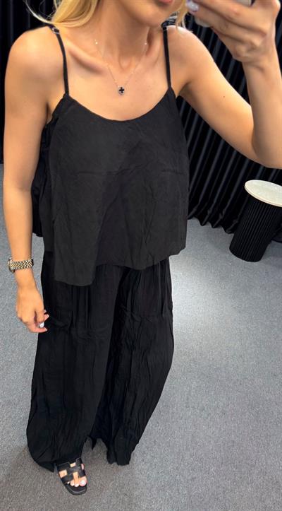 KIRIŞIK BLUZ PANTOLON TAKIM SİYAH