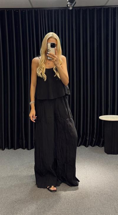 KIRIŞIK BLUZ PANTOLON TAKIM SİYAH