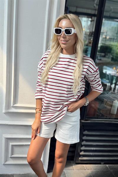 KIRMIZI ÇİZGİLİ UZUN KOLLU SWEATSHİRT