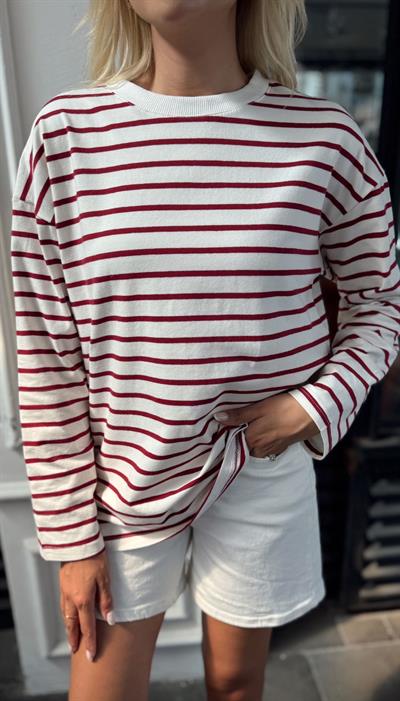 KIRMIZI ÇİZGİLİ UZUN KOLLU SWEATSHİRT