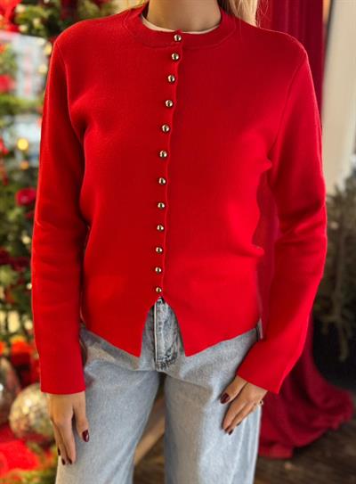 KIRMIZI ÖNDEN GOLD DÜĞMELİ TRİKO HIRKA