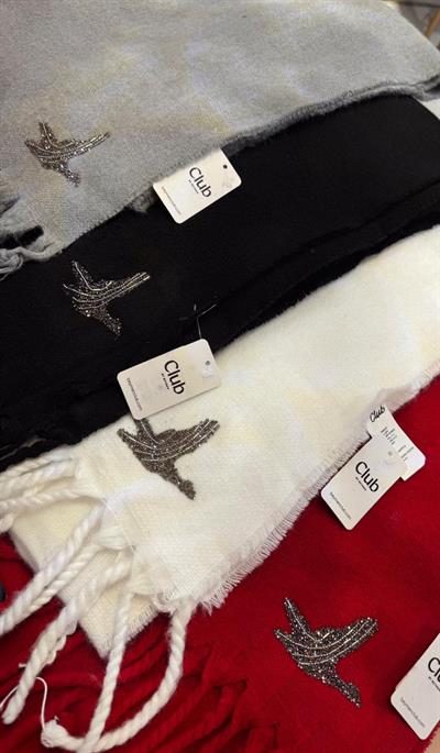 KIRMIZI ORJ MARKA LOGO İŞLEMELİ ŞAL