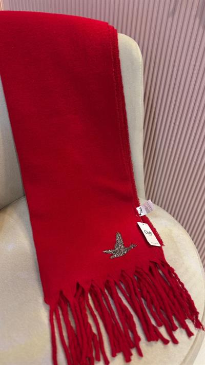 KIRMIZI ORJ MARKA LOGO İŞLEMELİ ŞAL