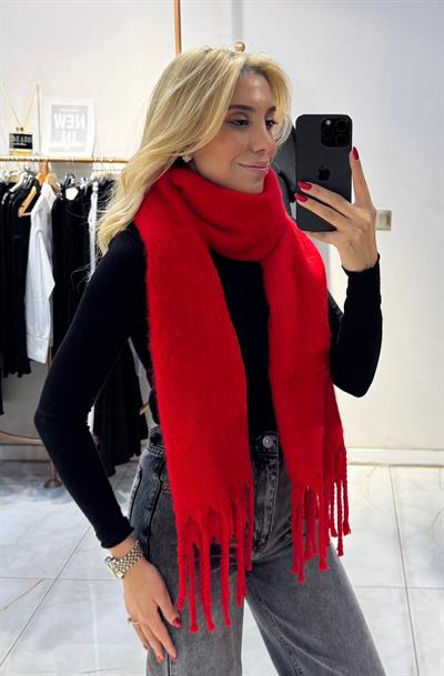 KIRMIZI PÜSKÜLLÜ ŞAL