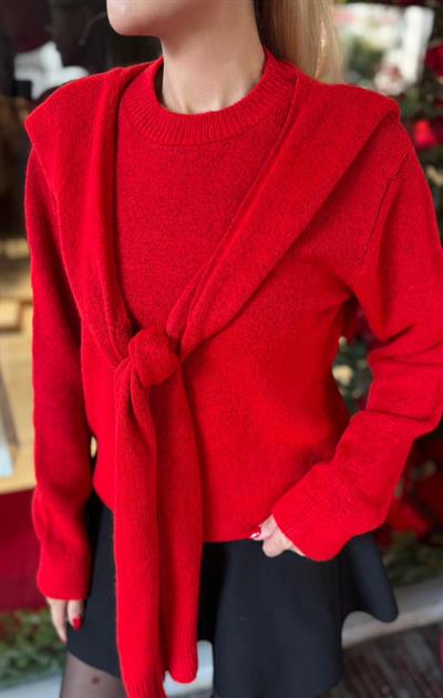 KIRMIZI ŞAL DETAYLI TRİKO KAZAK