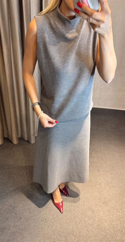 KOLSUZ ETEK BLUZ ÖRME TRİKO TAKIM GRİ