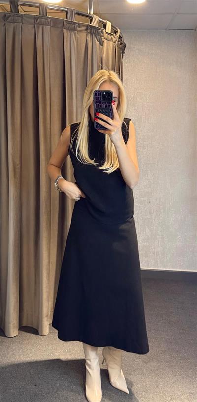 KOLSUZ ETEK BLUZ ÖRME TRİKO TAKIM SİYAH