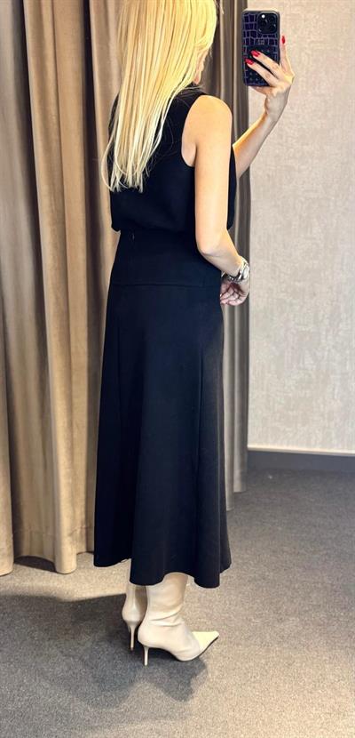 KOLSUZ ETEK BLUZ ÖRME TRİKO TAKIM SİYAH