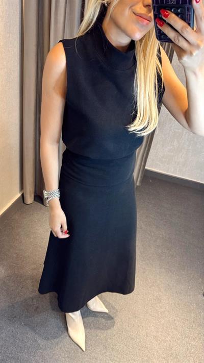 KOLSUZ ETEK BLUZ ÖRME TRİKO TAKIM SİYAH