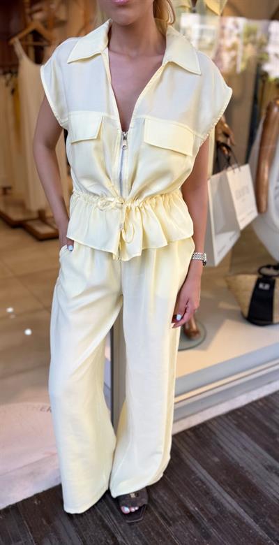 KOLSUZ FERMUARLI BELDEN BÜZGÜLÜ YELEK PANTOLON TAKIM SARI