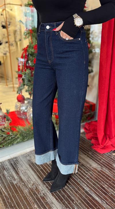 KOYU MAVİ ÖZEL SERİ PAÇA TAŞLI JEAN