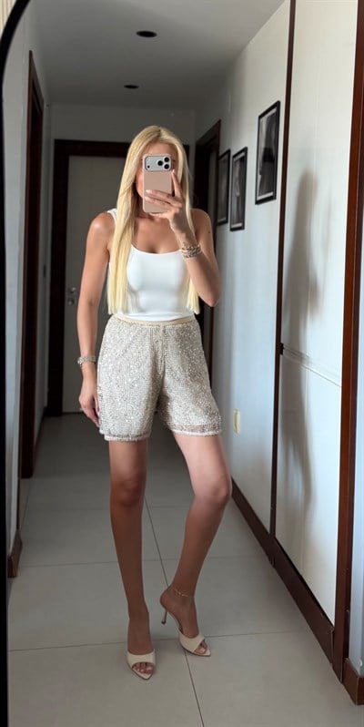 KREM ZR PULLU FİLE ŞORT