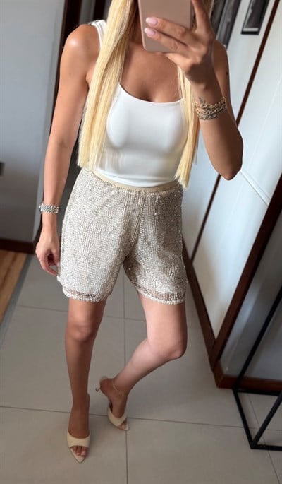 KREM ZR PULLU FİLE ŞORT