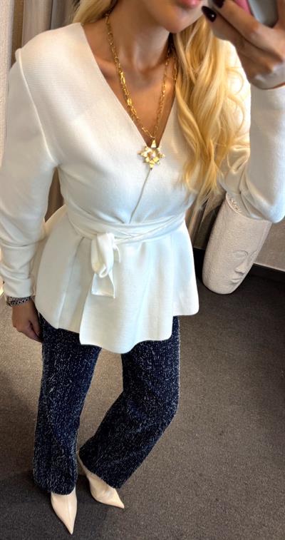 KUŞAKLI ÇELİK ÖRME CEKET HIRKA EKRU