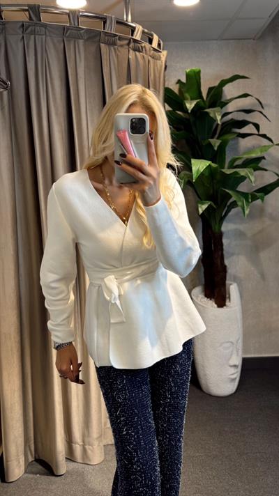 KUŞAKLI ÇELİK ÖRME CEKET HIRKA EKRU