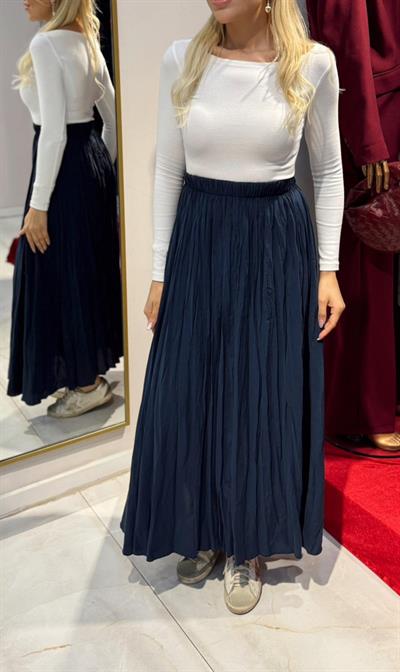 LACİVERT ASİMETRİK BELDEN LASTİKLİ KIRIŞIK ETEK