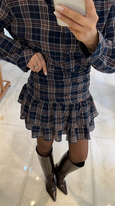 LACİVERT EKOSE GÖMLEK ETEK TAKIM