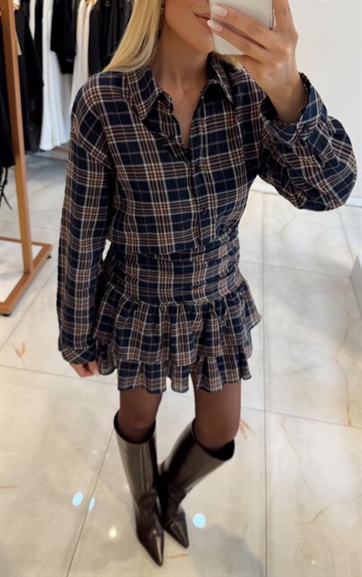 LACİVERT EKOSE GÖMLEK ETEK TAKIM