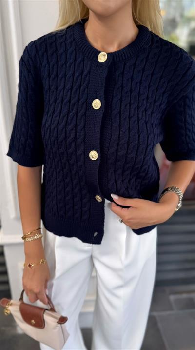 LACİVERT GOLD DÜĞMELİ SAÇ ÖRGÜ TRİKO HIRKA