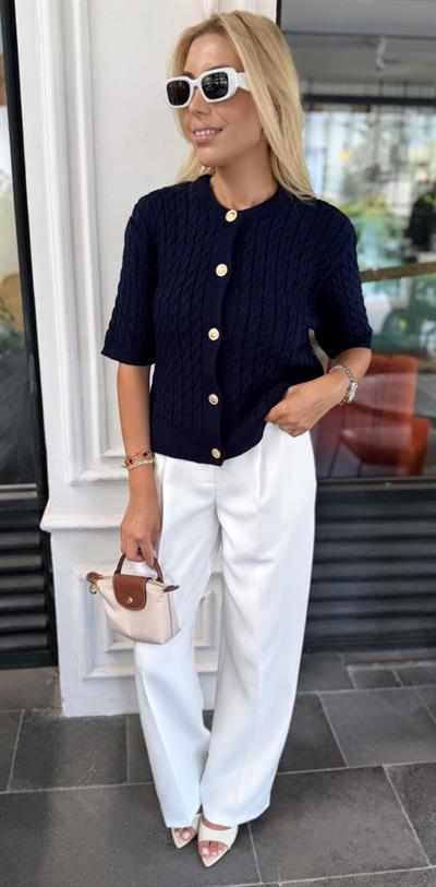 LACİVERT GOLD DÜĞMELİ SAÇ ÖRGÜ TRİKO HIRKA