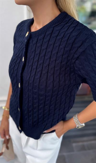 LACİVERT GOLD DÜĞMELİ SAÇ ÖRGÜ TRİKO HIRKA